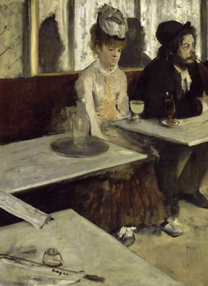 O L'Absinthe, pintado em 1876 pelo artista francês Edgar Degas, é uma peça de arte notável que mostra a essência do impressionismo. Esta pintura, também conhecida como Dans un Café ou Um esboço de um café francês, retrata duas figuras sentadas lado a lado em um café, bebendo absinto. O homem, usando um chapéu, olha para a direita fora da borda da tela enquanto a mulher olha vagamente para baixo.